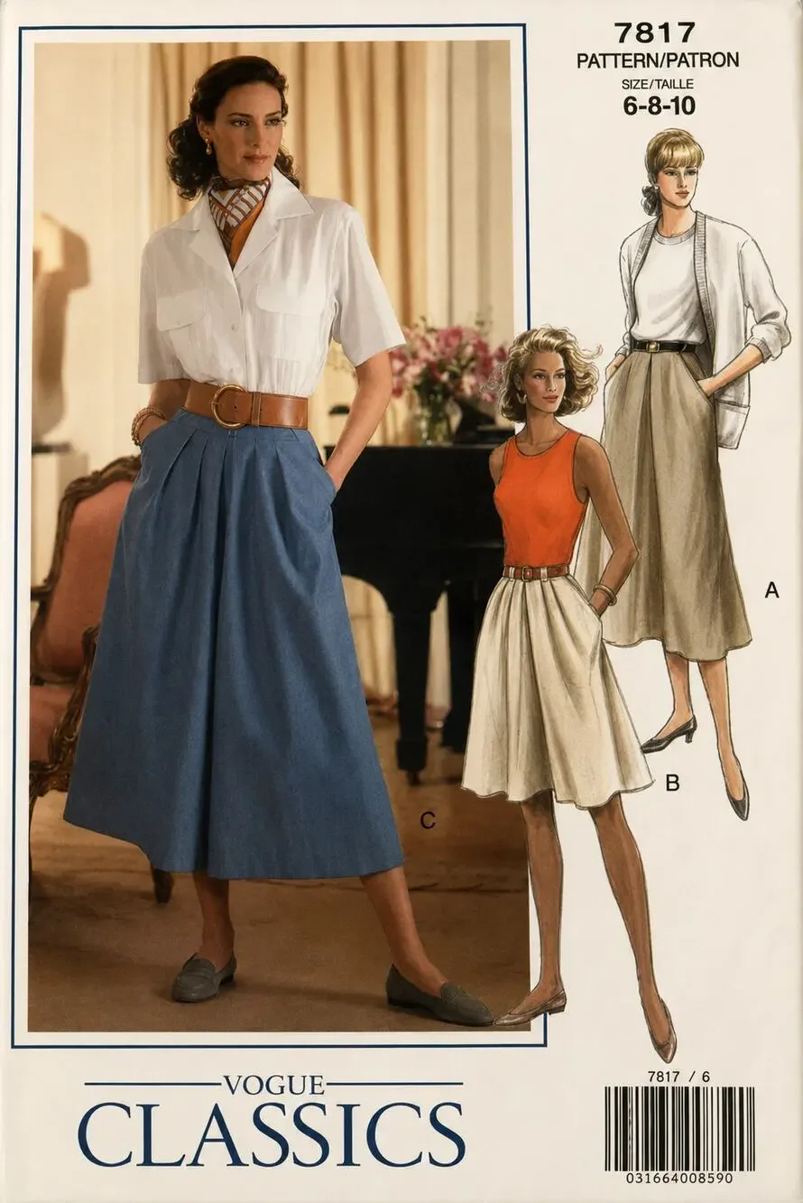 Vintage HTF Vogue Classics Pattern 7817 Size 6-8-10 Misses Skirt & Culottes UC